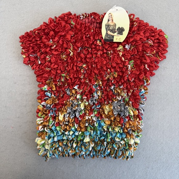 Y2K Popcorn Shirt Red Bubble Scrunch Magic Stretch Top One Size NWT Novelty 90s - Picture 3 of 5